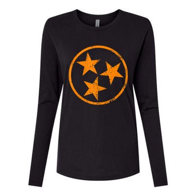 Distressed 3 Star Tn State Orange And White Tennessee Flag Womens Cotton Relaxed Long Sleeve T-Shirt