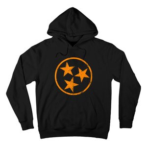 Distressed 3 Star Tn State Orange And White Tennessee Flag Hoodie