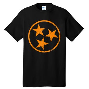 Distressed 3 Star Tn State Orange And White Tennessee Flag Tall T-Shirt