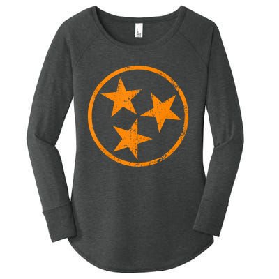 Distressed 3 Star Tn State Orange And White Tennessee Flag Women's Perfect Tri Tunic Long Sleeve Shirt