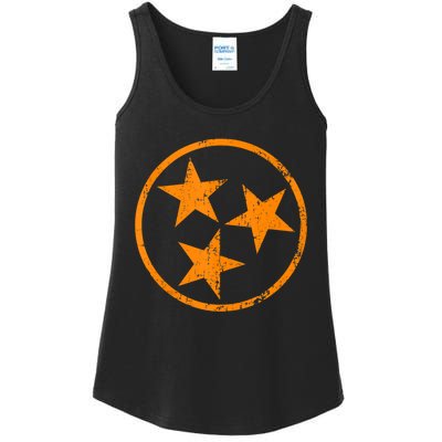 Distressed 3 Star Tn State Orange And White Tennessee Flag Ladies Essential Tank