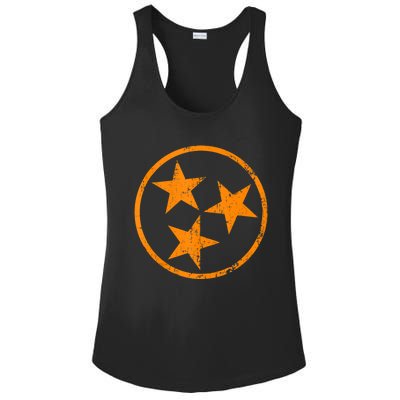 Distressed 3 Star Tn State Orange And White Tennessee Flag Ladies PosiCharge Competitor Racerback Tank