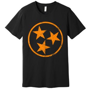 Distressed 3 Star Tn State Orange And White Tennessee Flag Premium T-Shirt