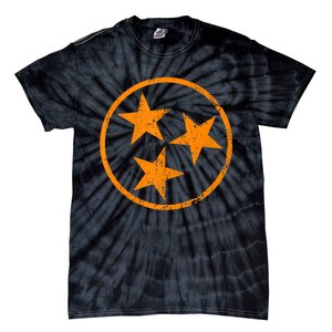 Distressed 3 Star Tn State Orange And White Tennessee Flag Tie-Dye T-Shirt