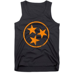 Distressed 3 Star Tn State Orange And White Tennessee Flag Tank Top