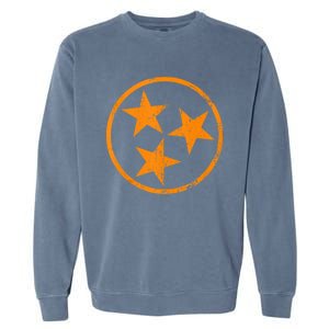 Distressed 3 Star Tn State Orange And White Tennessee Flag Garment-Dyed Sweatshirt