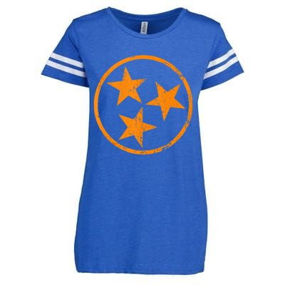 Distressed 3 Star Tn State Orange And White Tennessee Flag Enza Ladies Jersey Football T-Shirt