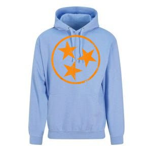 Distressed 3 Star Tn State Orange And White Tennessee Flag Unisex Surf Hoodie