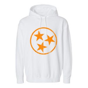 Distressed 3 Star Tn State Orange And White Tennessee Flag Garment-Dyed Fleece Hoodie