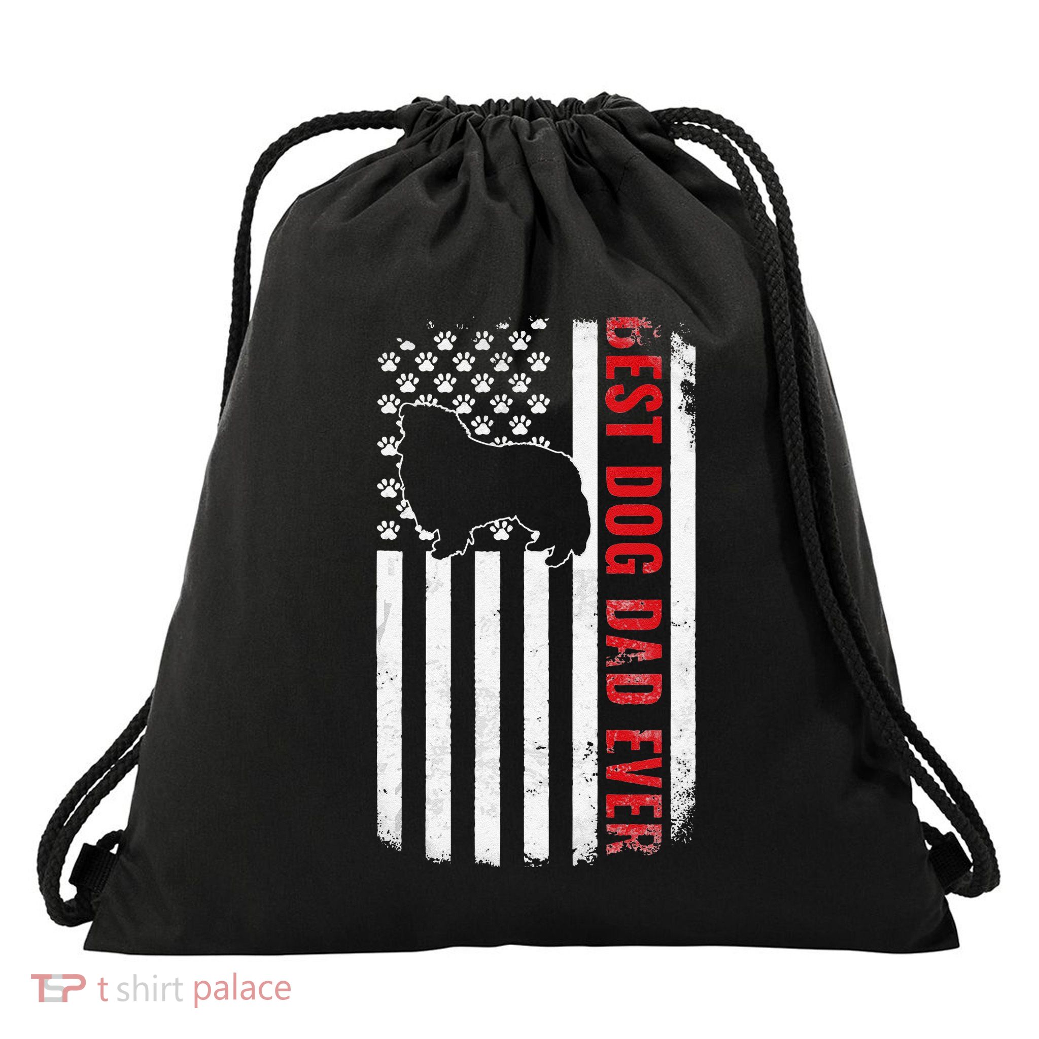 Dogs 365 Shetland Sheepdog Best Dog Dad American Flag Drawstring Bag