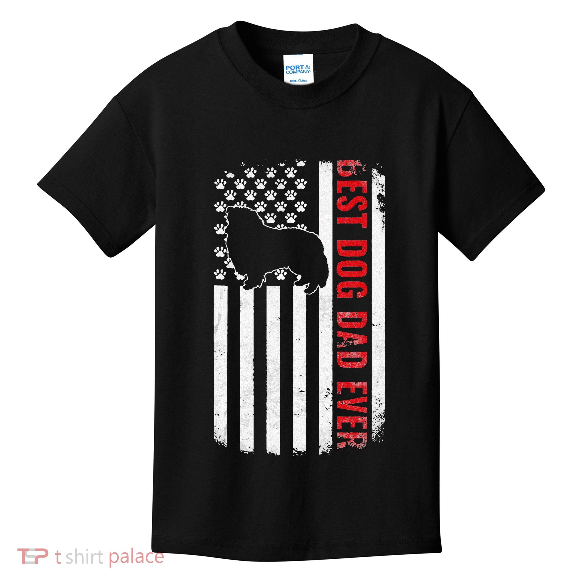Dogs 365 Shetland Sheepdog Best Dog Dad American Flag Kids T-Shirt