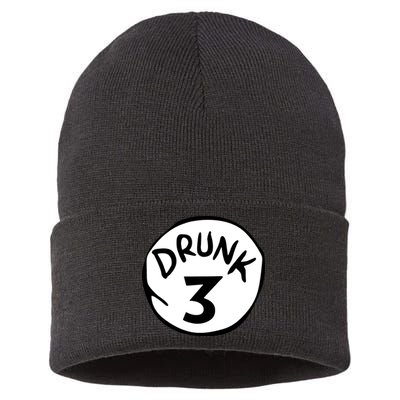 Drunk 3 St Patrick Day Funny Drunk Beer Pong Drunk 3 Sustainable Knit Beanie