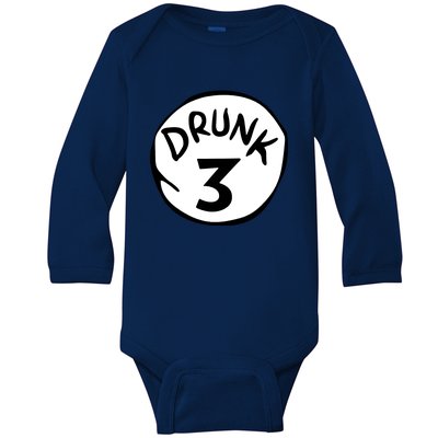 Drunk 3 St Patrick Day Funny Drunk Beer Pong Drunk 3 Baby Long Sleeve Bodysuit