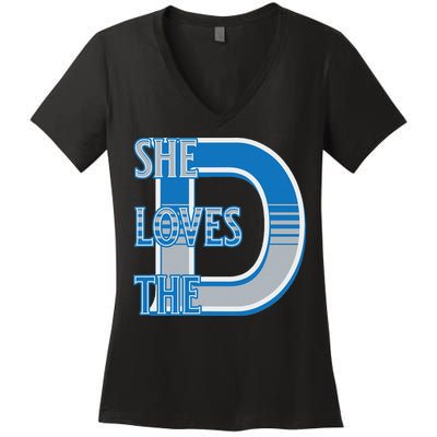 Detroit 313 She Loves The D Women's V-Neck T-Shirt