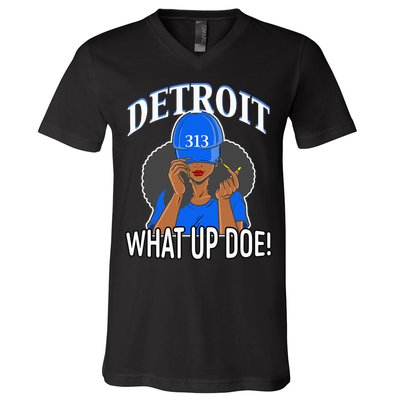Detroit 313 What Up Doe African American Woman V-Neck T-Shirt