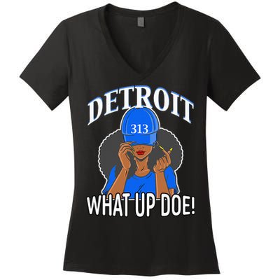 Detroit 313 What Up Doe African American Woman Women's V-Neck T-Shirt