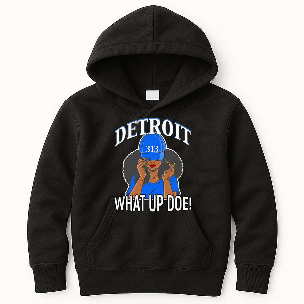 Detroit 313 What Up Doe African American Woman Kids Hoodie