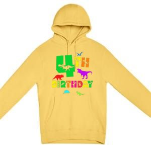 Dinosaur 4th Birthday Dino Im 4 Birthday Premium Pullover Hoodie