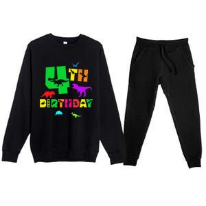 Dinosaur 4th Birthday Dino Im 4 Birthday Premium Crewneck Sweatsuit Set