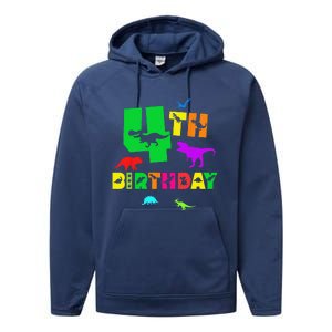 Dinosaur 4th Birthday Dino Im 4 Birthday Performance Fleece Hoodie