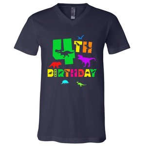 Dinosaur 4th Birthday Dino Im 4 Birthday V-Neck T-Shirt