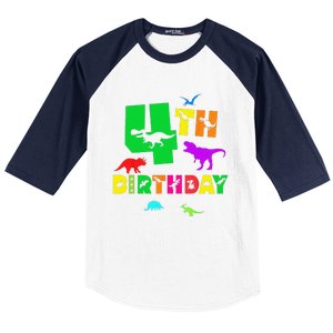 Dinosaur 4th Birthday Dino Im 4 Birthday Baseball Sleeve Shirt