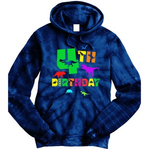 Dinosaur 4th Birthday Dino Im 4 Birthday Tie Dye Hoodie