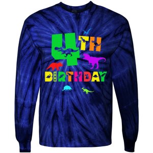 Dinosaur 4th Birthday Dino Im 4 Birthday Tie-Dye Long Sleeve Shirt