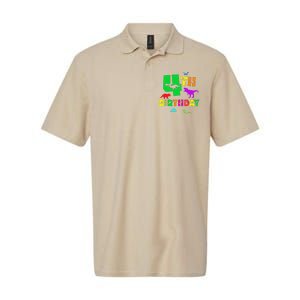 Dinosaur 4th Birthday Dino Im 4 Birthday Softstyle Adult Sport Polo