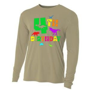 Dinosaur 4th Birthday Dino Im 4 Birthday Cooling Performance Long Sleeve Crew