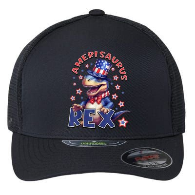 Dinosaur 4th Of July Amerisaurus T Rex Flexfit Unipanel Trucker Cap