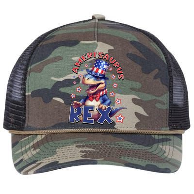 Dinosaur 4th Of July Amerisaurus T Rex Retro Rope Trucker Hat Cap