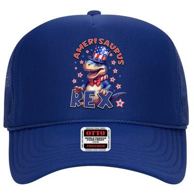 Dinosaur 4th Of July Amerisaurus T Rex High Crown Mesh Back Trucker Hat