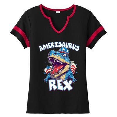 Dinosaur 4th of July Amerisaurus T Rex Ladies Halftime Notch Neck Tee