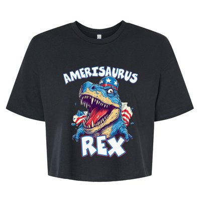 Dinosaur 4th of July Amerisaurus T Rex Bella+Canvas Jersey Crop Tee