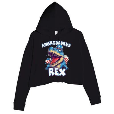 Dinosaur 4th of July Amerisaurus T Rex Crop Fleece Hoodie