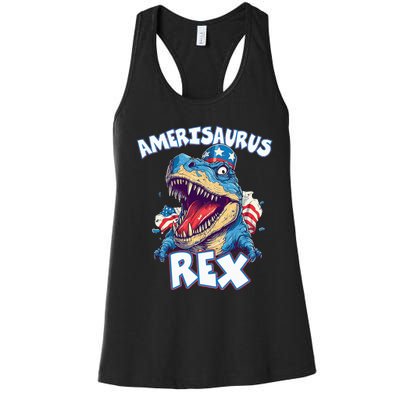 Dinosaur 4th of July Amerisaurus T Rex Women's Racerback Tank