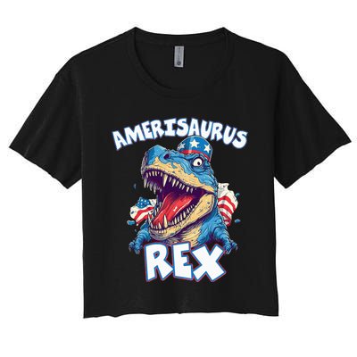 Dinosaur 4th of July Amerisaurus T Rex Women's Crop Top Tee