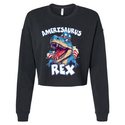 Dinosaur 4th of July Amerisaurus T Rex Cropped Pullover Crew