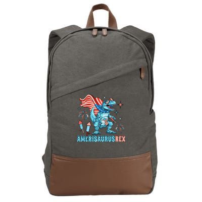 Dinosaur 4th Of July Dinosaur Amerisaurus T Rex Funny Cotton Canvas Backpack