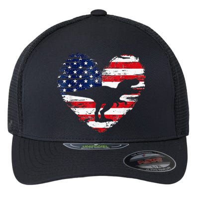 Dinosaur 4th Of July American Flag Heart USA Patriotic Pride Flexfit Unipanel Trucker Cap