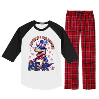 Dinosaur 4th Of July Amerisaurus T Rex Raglan Sleeve Pajama Set