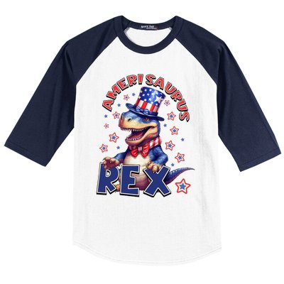 Dinosaur 4th Of July Amerisaurus T Rex Baseball Sleeve Shirt