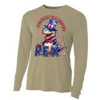 Dinosaur 4th Of July Amerisaurus T Rex Cooling Performance Long Sleeve Crew