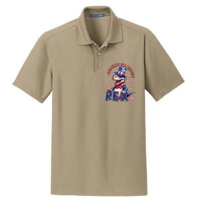 Dinosaur 4th Of July Amerisaurus T Rex Dry Zone Grid Polo