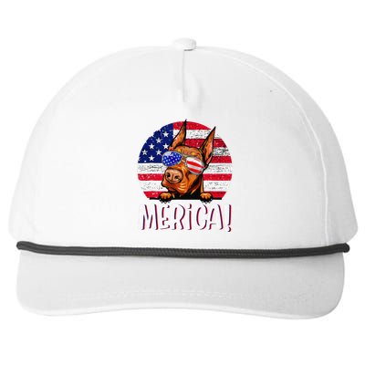 Doberman 4th Of July American Flag Dog Snapback Five-Panel Rope Hat