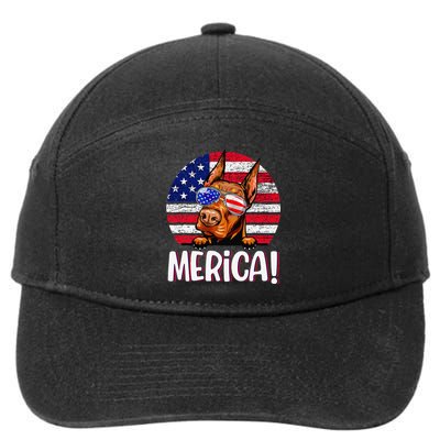 Doberman 4th Of July American Flag Dog 7-Panel Snapback Hat