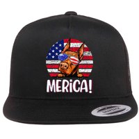 Doberman 4th Of July American Flag Dog Flat Bill Trucker Hat