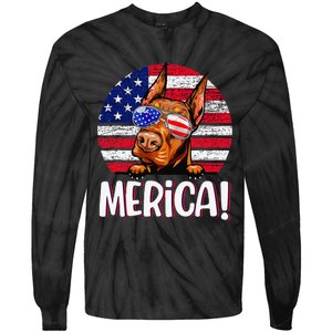 Doberman 4th Of July American Flag Dog Tie-Dye Long Sleeve Shirt