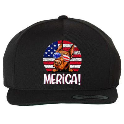 Doberman 4th Of July American Flag Dog Wool Snapback Cap